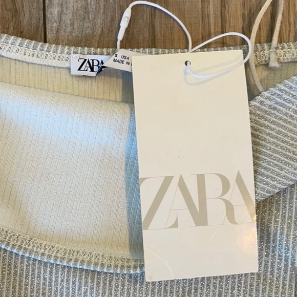 NWT Zara Silver Sparkle Spaghetti Strap Bodysuit Small - Picture 8 of 9